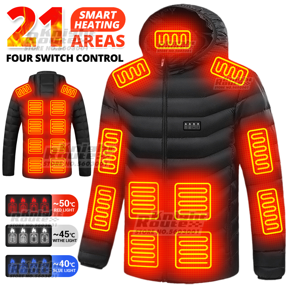 21 Bereiche beheizte Jacke Winter Herren Damen Motorradjacke USB elektrische Heizjacke beheizte Weste Moto Thermokleidung Mantel
