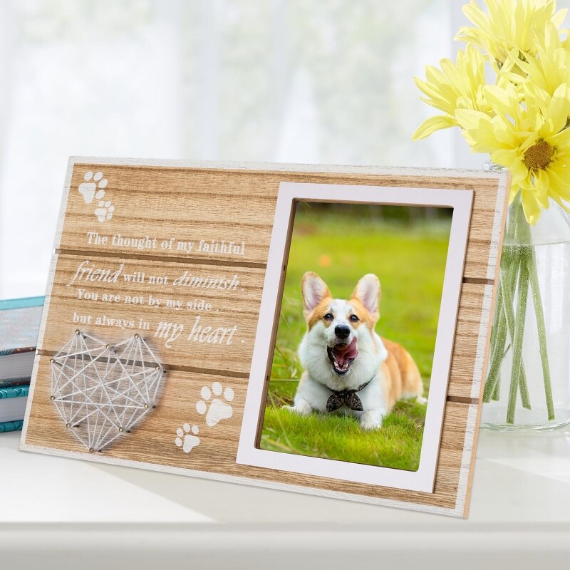 Marco de fotos de madera para mascotas, marco de fotos conmemorativo con forma de corazón de perro, artesanías de madera para , Q1FD