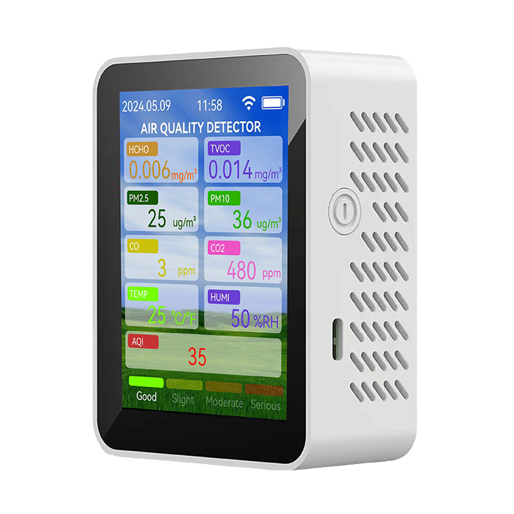 Tuya WiFi Air Meter Haushalt HCHO TVOC Kohlenmonoxid CO2 PM2,5 PM10 Tester Tragbare Temperatur Feuchtigkeit Detektor: WHITE