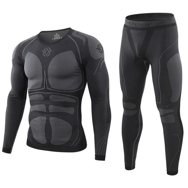 Ropa térmica de ciclismo para hombre, conjunto de ropa interior de entrenamiento de compresión, de , para invierno: Black / XXL