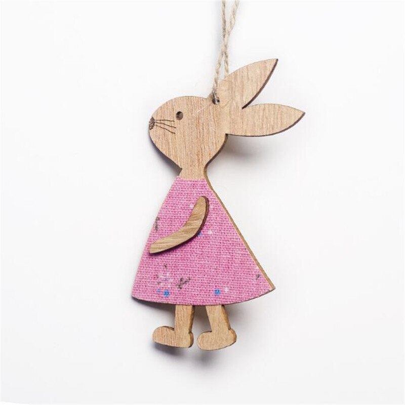 4pcs/set 7*11cm Easter Rabbit Wooden Decoration DIY Wood Hanging Crafts Cute Bunny Easter Ornaments Party Supplies Wood Crafts: 4pcs Style 1