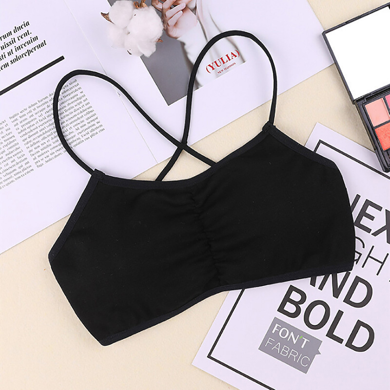 Summer Girls Wireless Bra Underwear Tops Women's Stretchy Wrap Tube Top Bandeau Cropped Tanks For Girls: Black