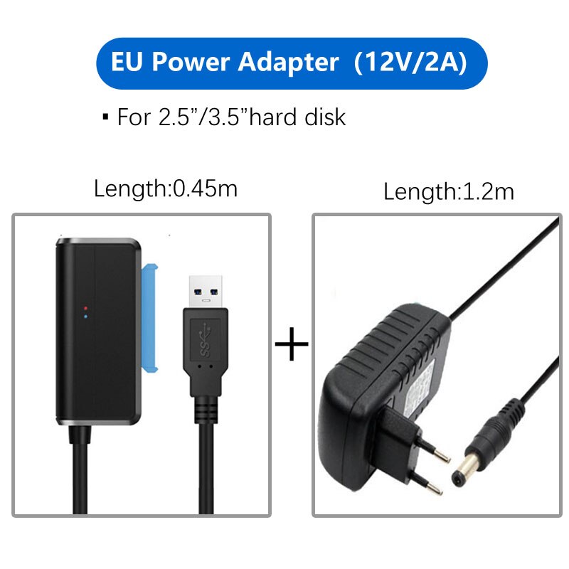 Sata adapter kabel usb 3.0 to sata converter 2.5 3.5 tommer super speed harddisk til hdd ssd usb 3.0 to sata kabel: T04 eu strøm
