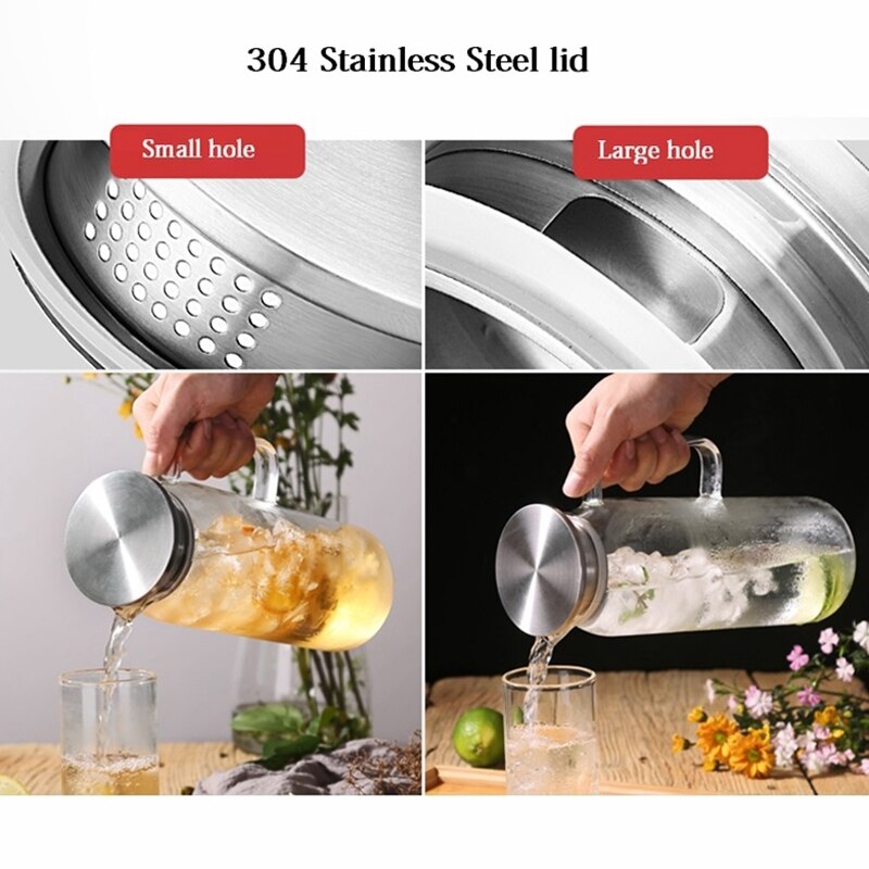 Kaldt glass vannflaske krukke vannkoker gjennomsiktig stor kapasitet varmebestandig vannkanne med håndtak tekanne beholder 1.0 l 1.2l 1.5l