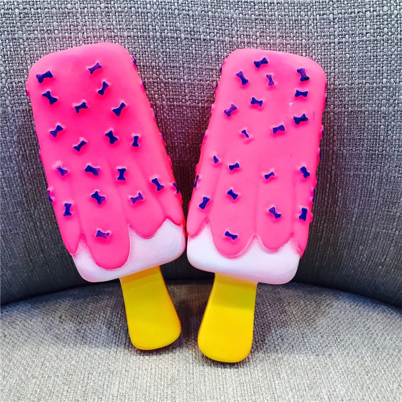 Jouet pour chien de compagnie à mâcher | Caoutchouc grinçant rose en forme de Popsicle, jouets pour chat, chiot bébés chiens crème glacée, morsure Molar jouet amusant interactif