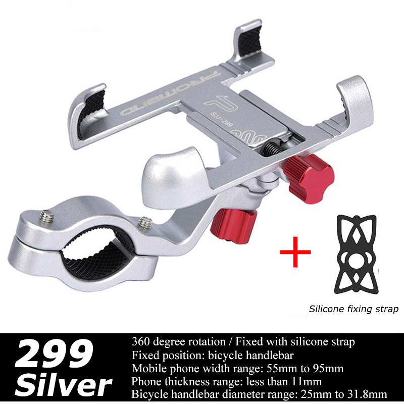 Promend Bicycle Phone Mount Adjustable Aluminium Alloy Bike Phone Holder Gps for Cycling Navigation Bracket Mtb Accessories: SJJ299 Silver