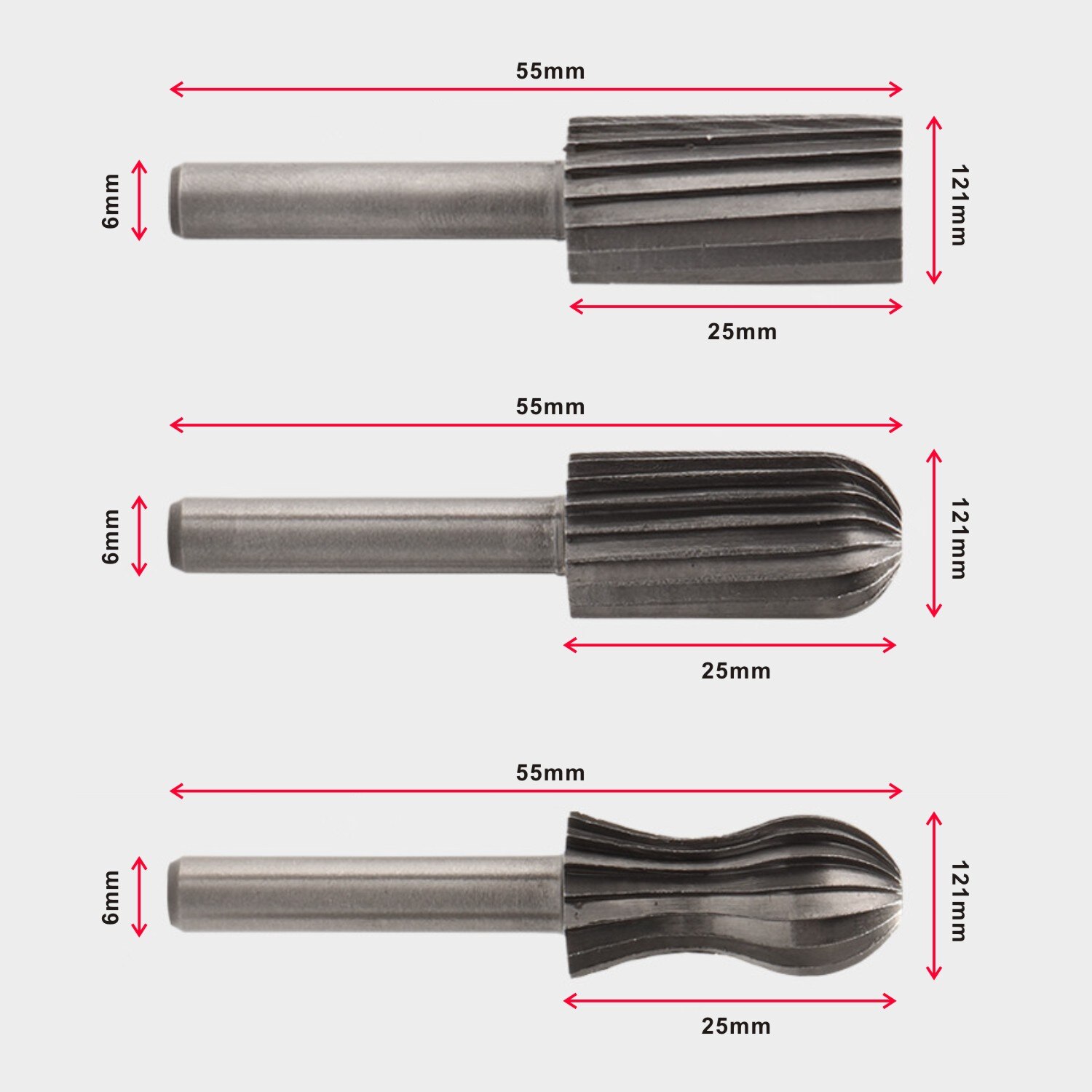 5/6pc Tungsten Carbide Milling Cutter Rotary Tool Burr Double Diamond Cut Rotary Dremel Tools Electric Grinding Metal Engraving