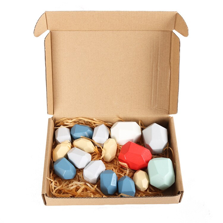 Pierre de couleur en bois Jenga jouet éducatif Interaction Parent et enfant aides pédagogiques Balance défis briques Pro bloc de construction: Colorful Building Blocks Stacked Stone  16 Pieces
