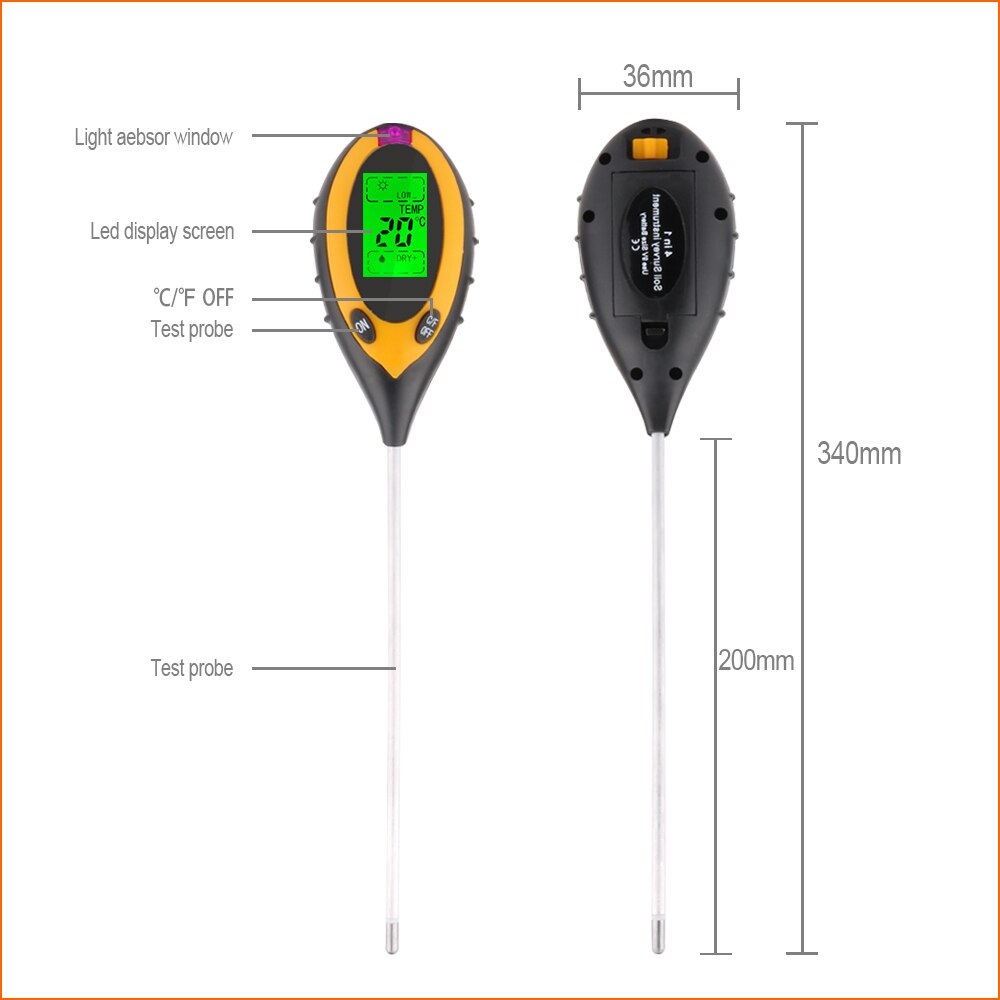 RZ 4 IN 1 Soil Tester Humidity Detector Digital PH Meter Soil Moisture Monitor Hygrometer Gardening Plant Lignt Sunlight Tester