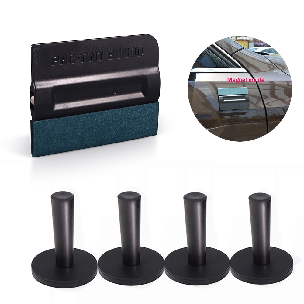 Foshio 5 stk carbon fiber vinyl wrap film bil magnet holder magnetisk gummiskraber farvet skraber bil klistermærke indpakning installer fixer