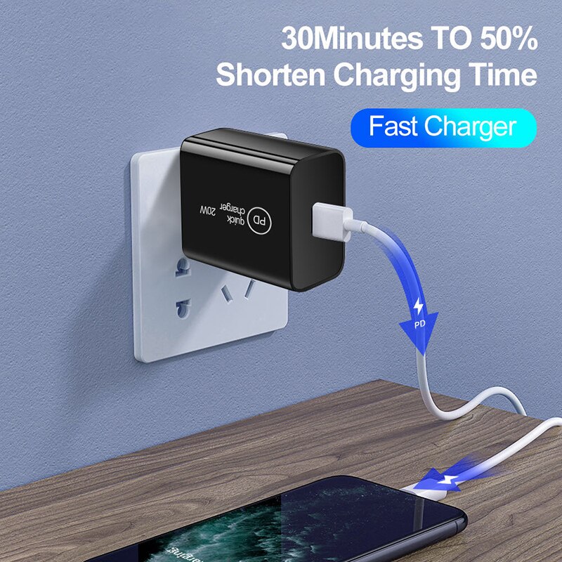 Schnellladegerät 20w pd typ-c netzteil eu/us/uk stecker für iphone 12, 11 pro max, xs, huawei  p40, ipad pro, samsung ladegerät