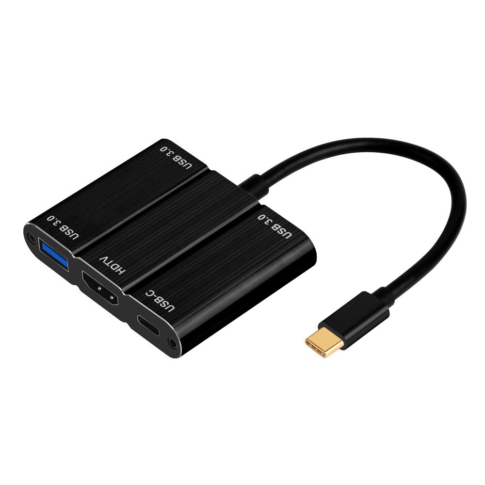 5 in1 Type C USB 3.1 Male To HDMI 3 USB 3.0 Type C Female Charging HDTV Cable Adapter Convertor TV Laptop Docking Stations: Black