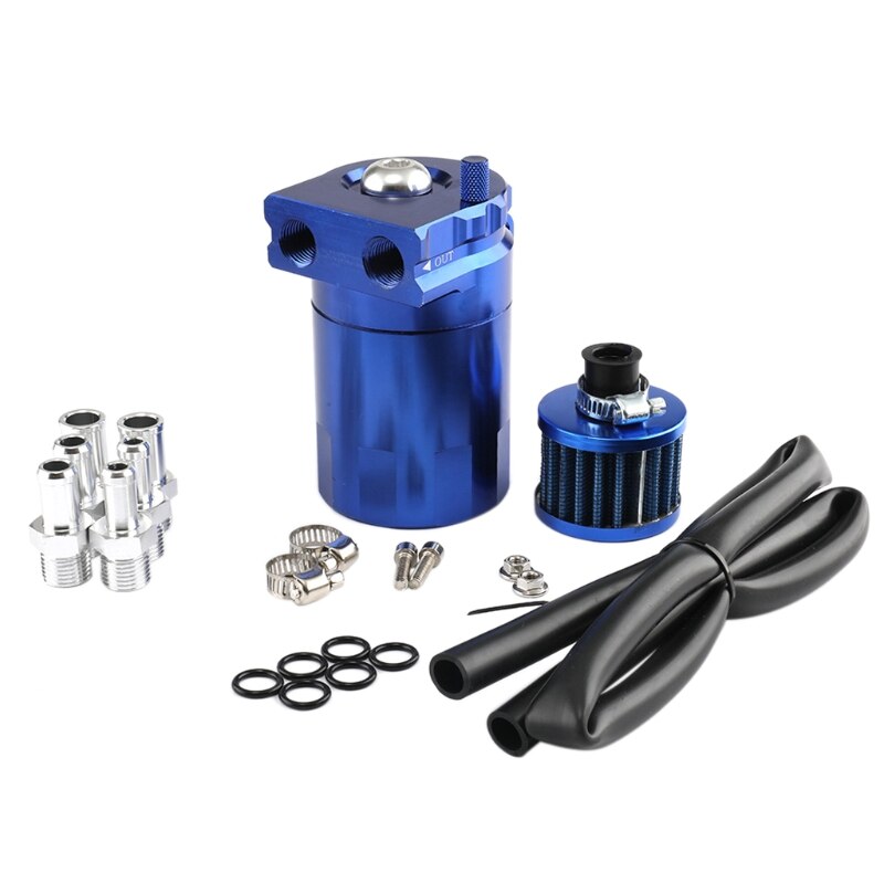 Universal Oil Catch Can Kit Reservoir Tank Engine Black Polish Baffled Aluminum: Blue