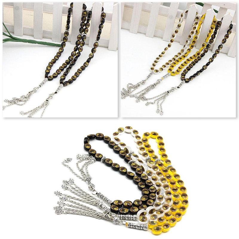 Rosario Misbaha Tasbeeh Tasbih musulmán negro pulsera cuentas Rosario de oración forma Tasbih musulmán Alá islámico redondo cuentas O1N3