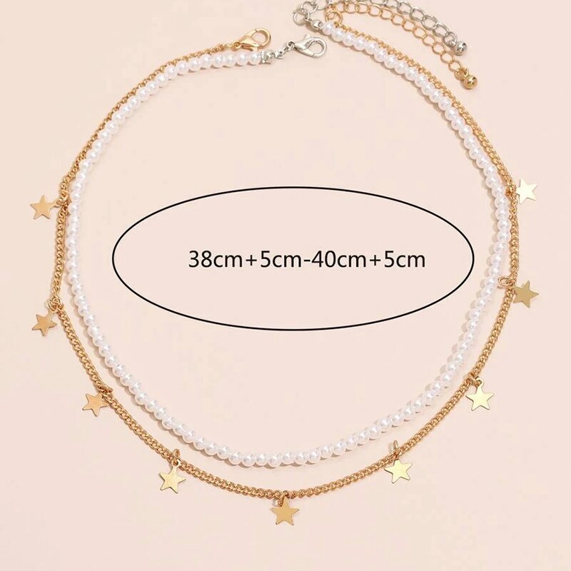 Multilayer Trend Elegante Sieraden Kwastje Ster Hanger Gouden Kleur Parel Choker Unquie Vrouwen Mode Ketting X065