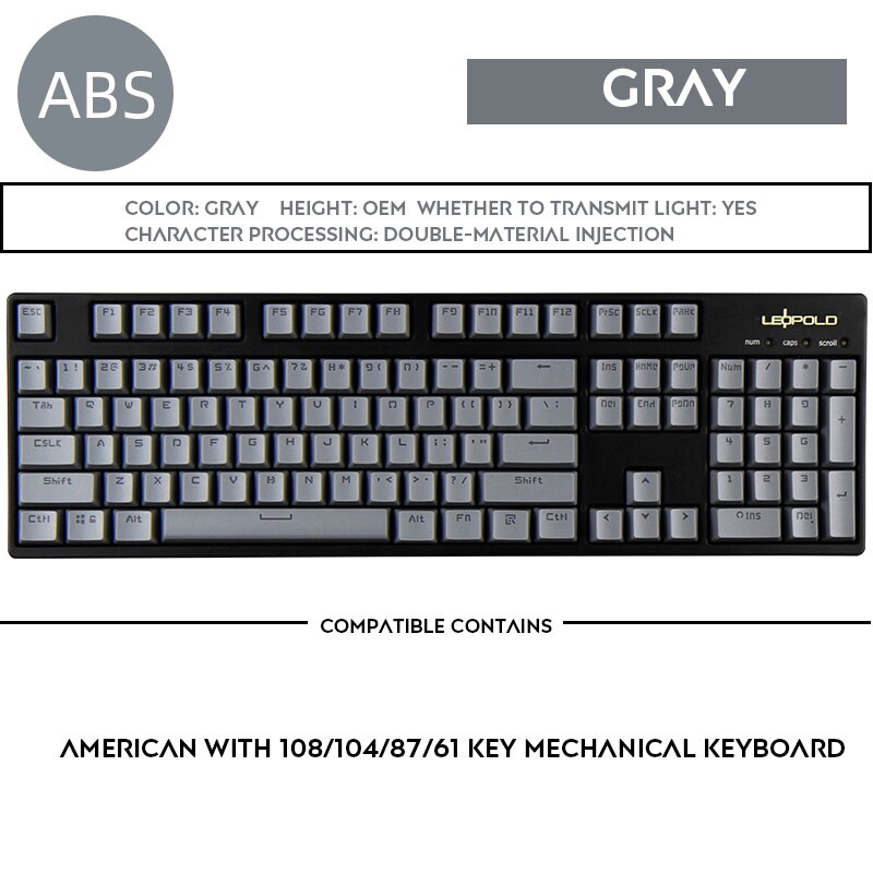 108 Keys OEM Profile Double Shot Backlit Keycap IKBC Filco Keycaps For Cherry MX Switch Mechanical Keyboard: Gray