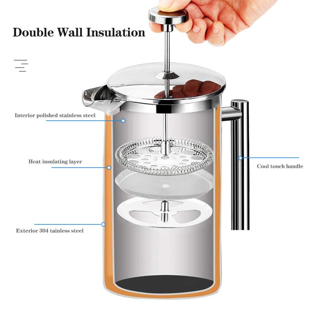 French Press Coffee Maker Stainless Steel Coffee Percolator Pot,Double Wall & Large Capacity Manual Cafetiere Coffee Containers