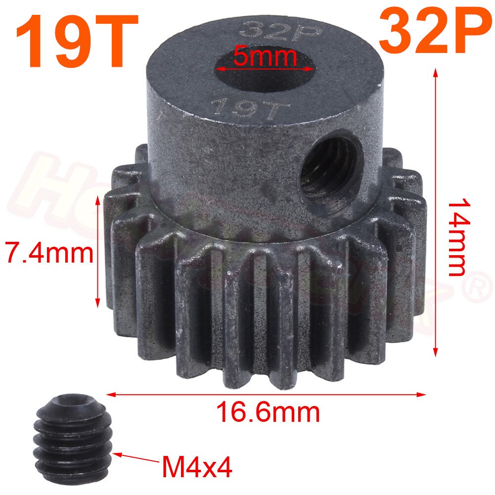 32P Stalen Metalen Tandwiel 54 T/15 T 17T 19T Motor Tandwielen voor Traxxas slash 4x4 Stampede 4x4 VXL Rustler 4X4 E-Revo T-Maxx: 19T Motor Gear