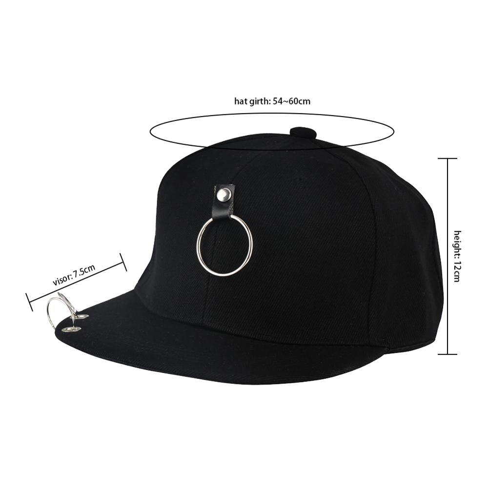 Casquette de Baseball Hip Hop | Noire, écharpe latérale, chaîne Punk Rock Style Piercing, anneau de Sport, respirant os Masculino crâne Jazz papa