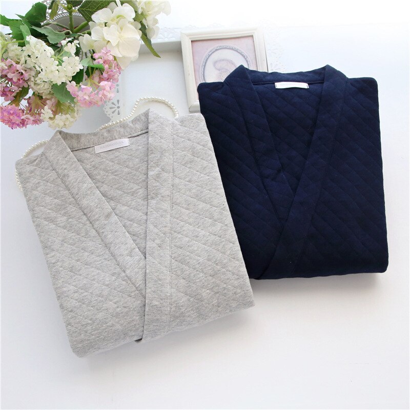 Yukata-Conjunto de pijama Kimono de algodón para hombre, ropa de dormir japonesa con capa de aire, servicio a domicilio, pantalones gruesos y cálidos de Color sólido, Otoño e Invierno