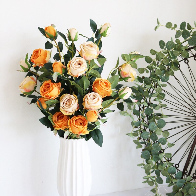 Flores artificiais barato rosas buquê vasos para o... – Grandado