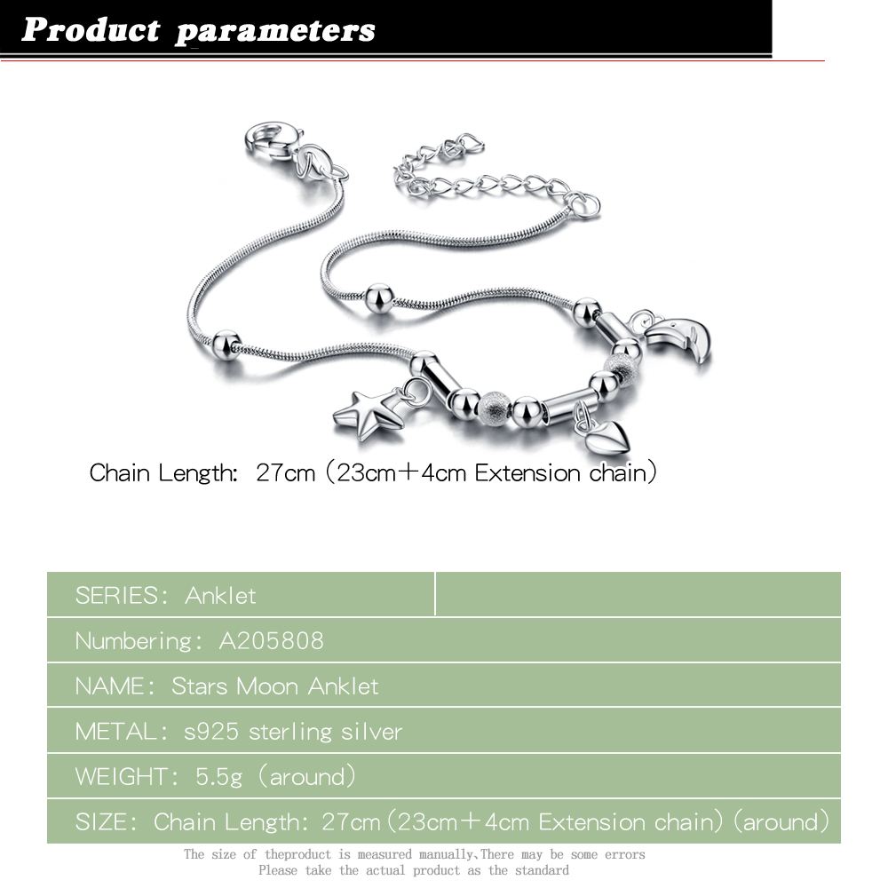 Vrouwen Zilveren Maan En Ster Hanger Enkelband Eenvoudige Stijl 925 Sterling Zilveren Enkelbandje Zomer Strand Sandalen Sieraden Цепь