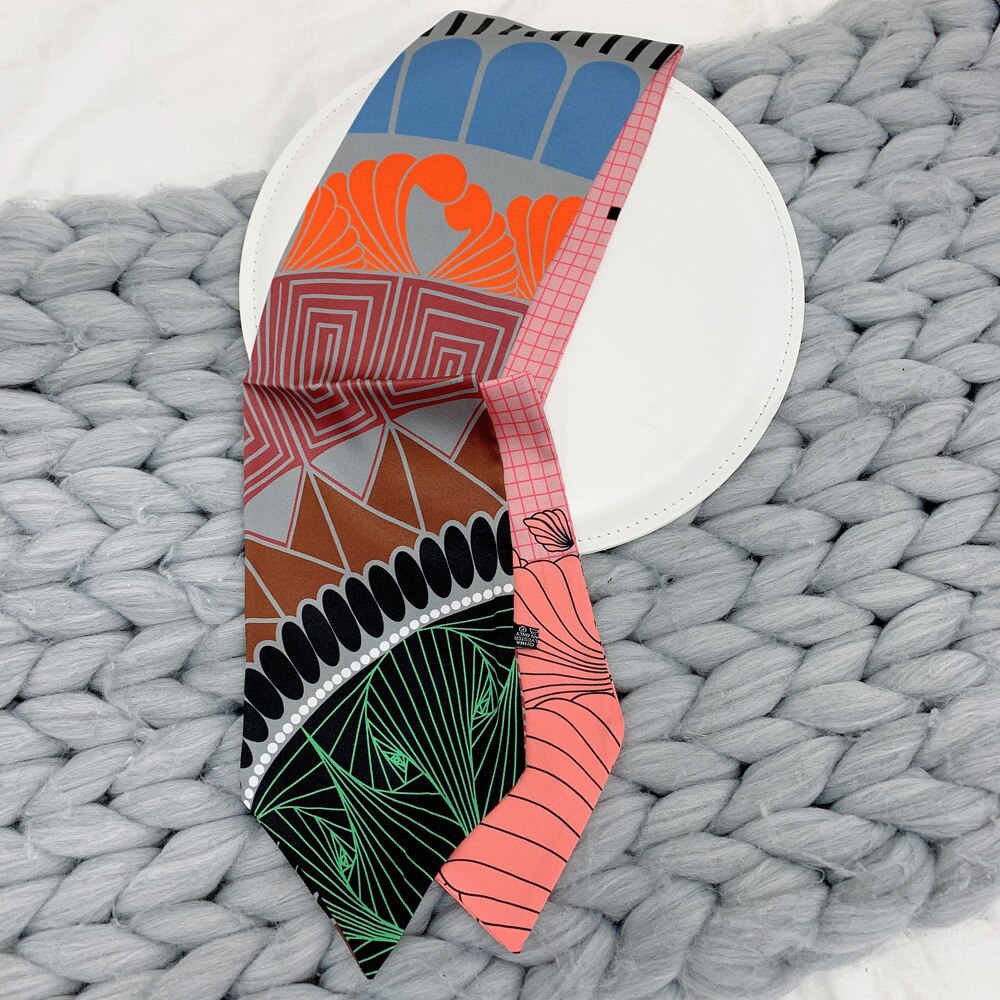 Factory Double Printing Long Silk Women Neckerchief Skinny Bag Scarf Female Neck Twill Silk Scarf Head Scarves Wraps For Ladies:  Black