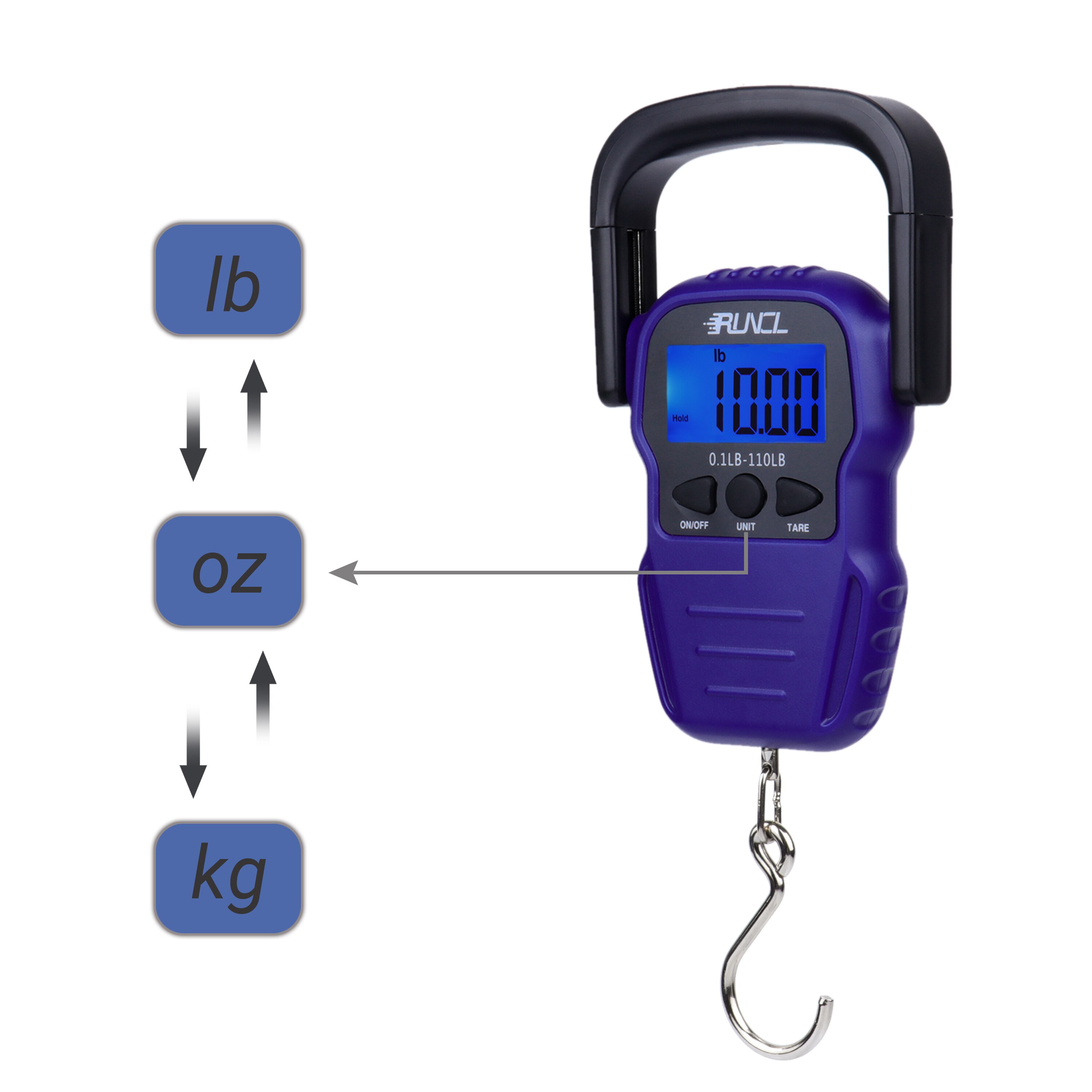 RUNCL 50KG Portable LCD Display Fishing Scale Electronic Balance Digital Handheld Weighing Hanging Hook Scale with 1.5M Tape