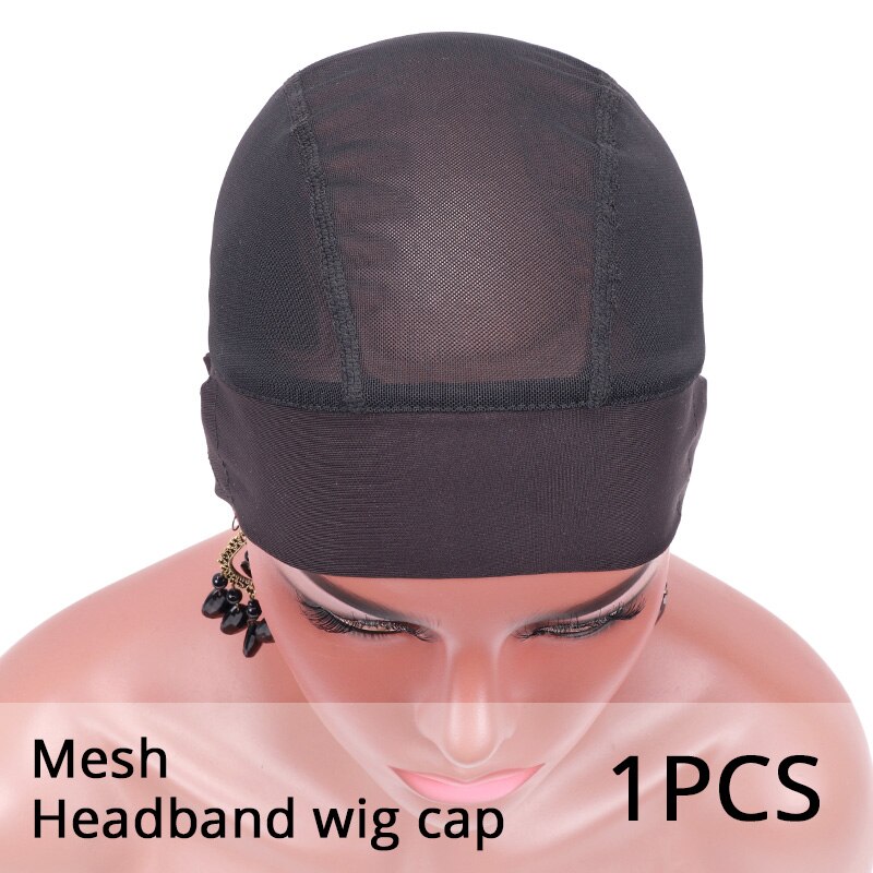 Headband Wig Cap With Wig Holder Band Black Wig Caps For Making Wigs Spandex Dome Cap With Head Grip Cap With Adjustable Band: Natural Black