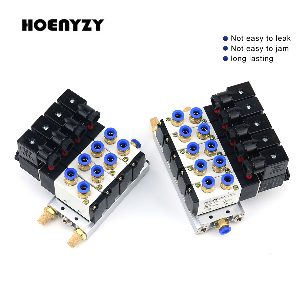 12/24 V DC 110/220 V AC Multi Option 4V210-08 Pneumatischer Magnetventilblock mit Schalldämpfer-Fitting-Basisverteiler 2/3/4/6 Wege