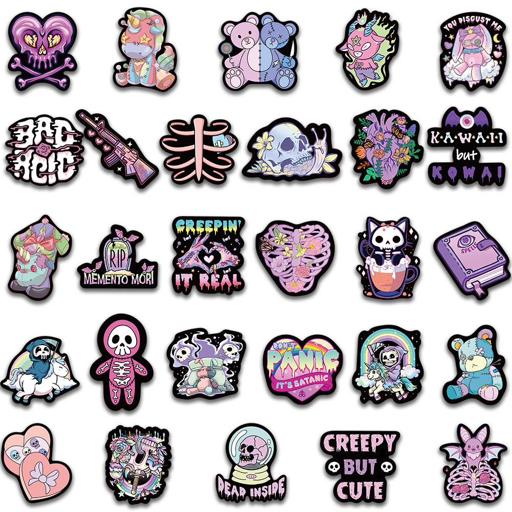 56 pièces effrayant mignon ténèbres gothique dessin animé crânes autocollants pour ordinateur portable téléphone bagages tasse étanche Graffiti vélo voiture décalcomanies