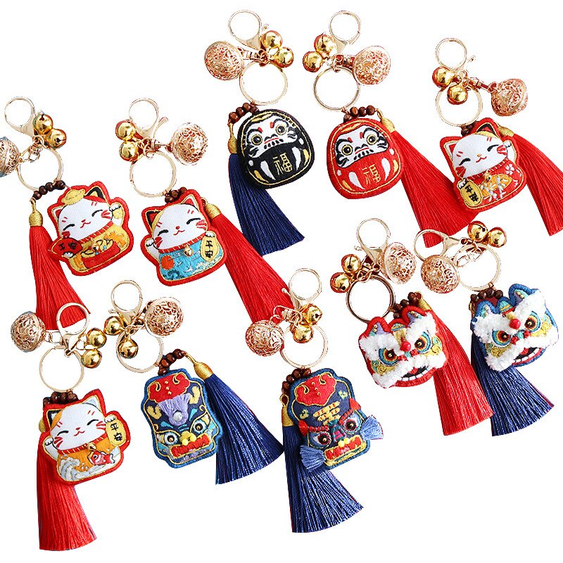 diy Embroidery Lion dance keychain Cross-stitch Peace and blessing pouch Stitch For needlework needle minder protective talisman