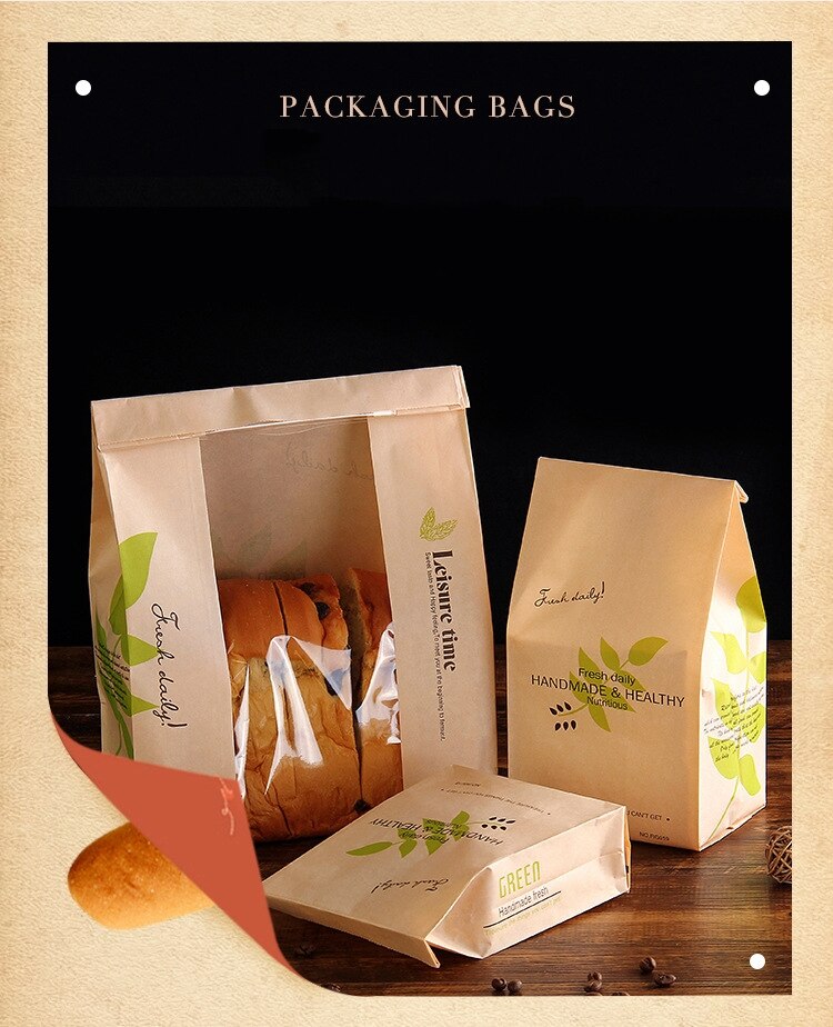 50pcs Brown Kraft Paper Breakfast Baked Bread Food Paper Bags Candy Bags Bakery Bags Treat Bags Sacks Kraft Paper For Food