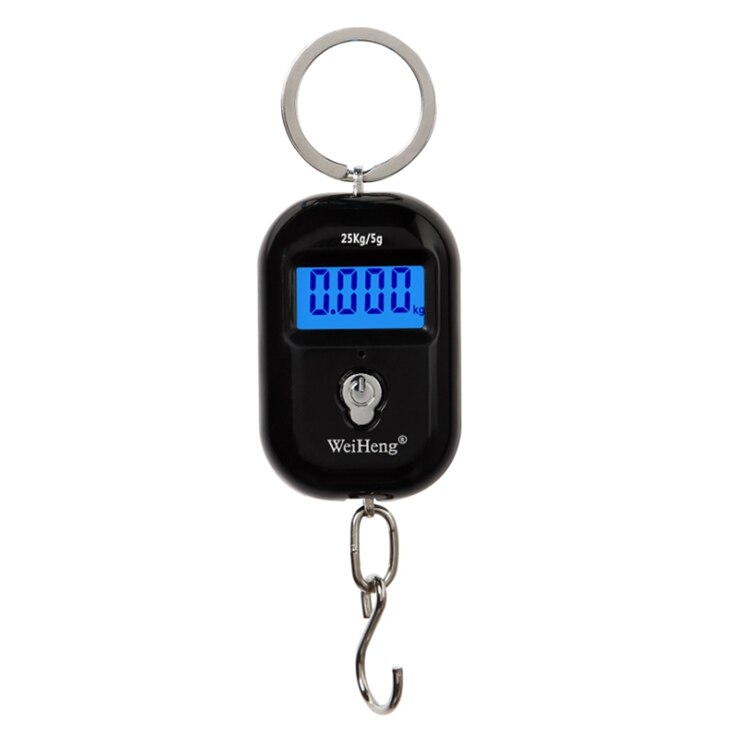 25kg 5g Pocket Digital Scale Portable Mini Electronic Luggage Hook Scale LCD Fish Food Kitchen Hanging Steelyard Weight Balance: black