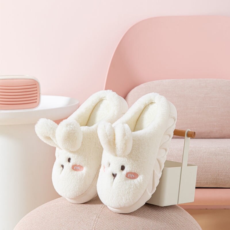 Kawaii Rabbit Platform Slides Shoes Women's Home House Fluffy Slippers Fuzzy Girls Cozy Cute White Room Mules Slippers For Women: White / CN 38-39