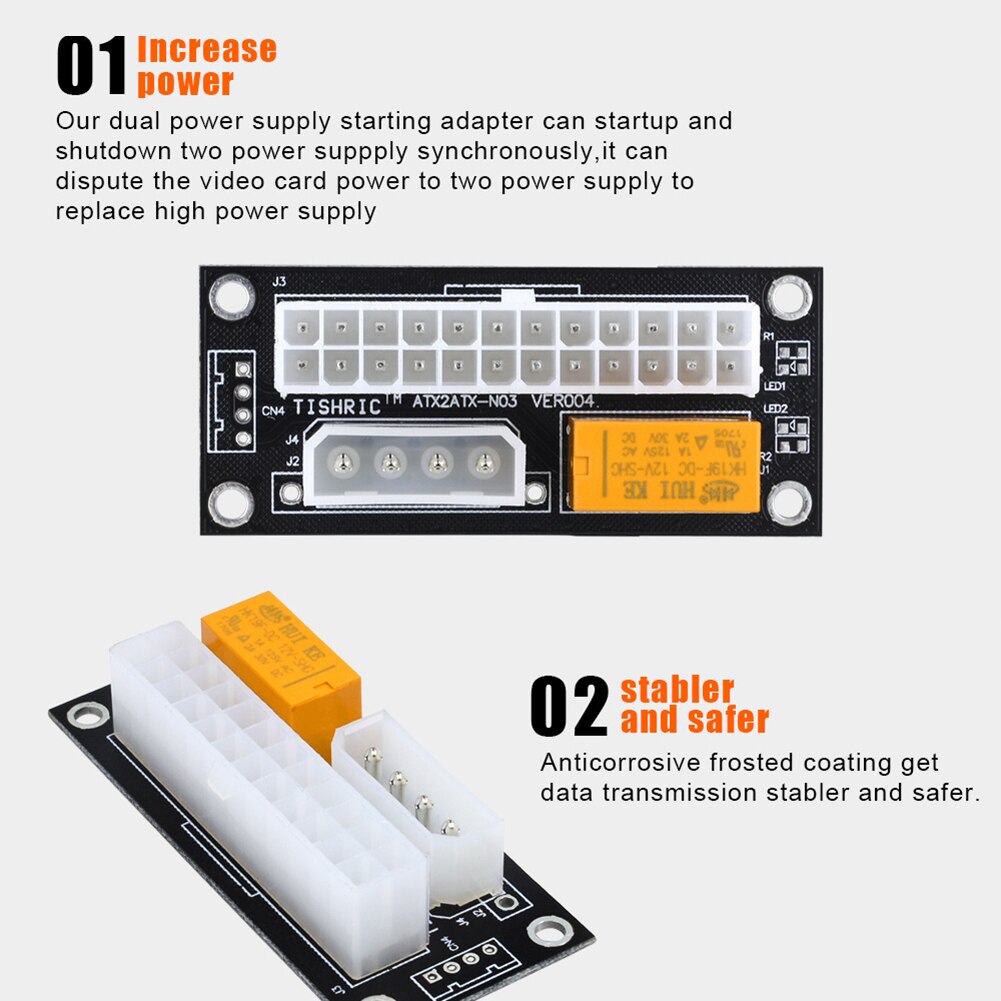1/5/10pcs PC Block Synchronizer Add2psu ATX 24Pin to 4 Pin / SATA Dual PSU Power Supply Sync Adapter Connector Riser Cable
