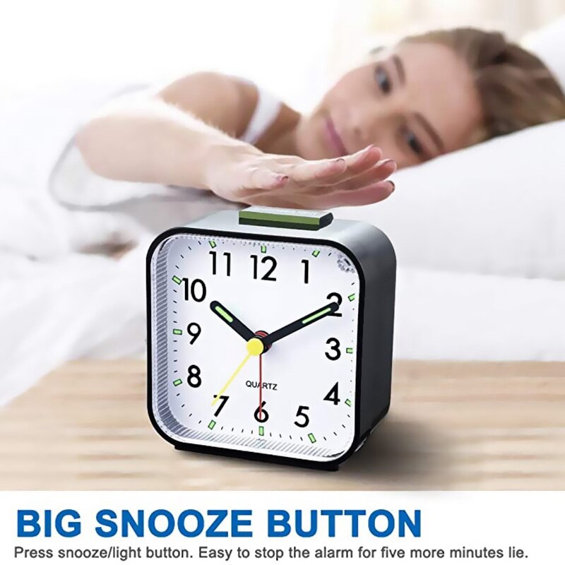 Silent Alarm Clocks Bedside Non Ticking Battery Powered Table Clocks Luminous Large Display Snooze Light Function
