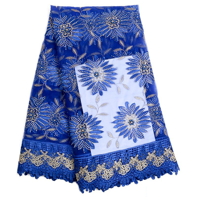 Tela de encaje africano encaje bordado tela africana de encaje de la boda novia alta tela de encaje francés de party2423B: Azul pizarra