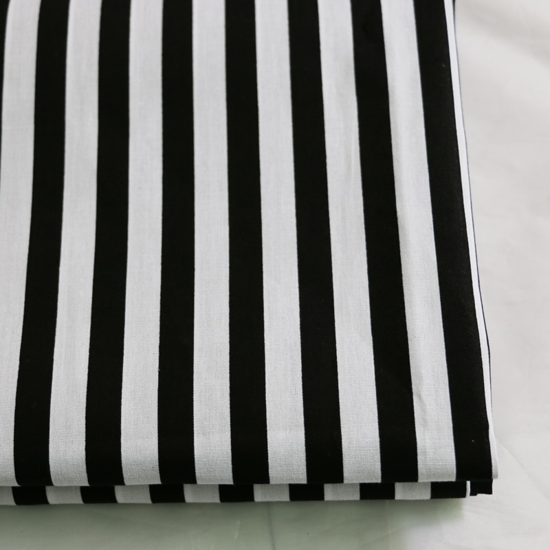 Black white stripe cotton fabric natural dress shirt material 100*145cm