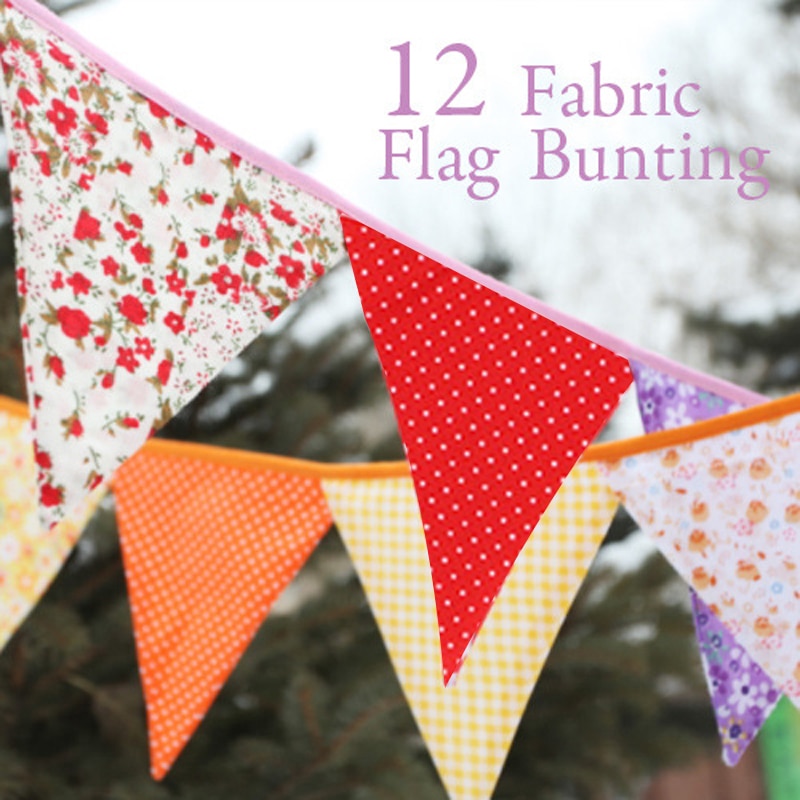 Cotton Fabric Triangle Bunting Wedding Birthday Party Home Garden Decoration Supplies 310cm With 12pcs Bunting