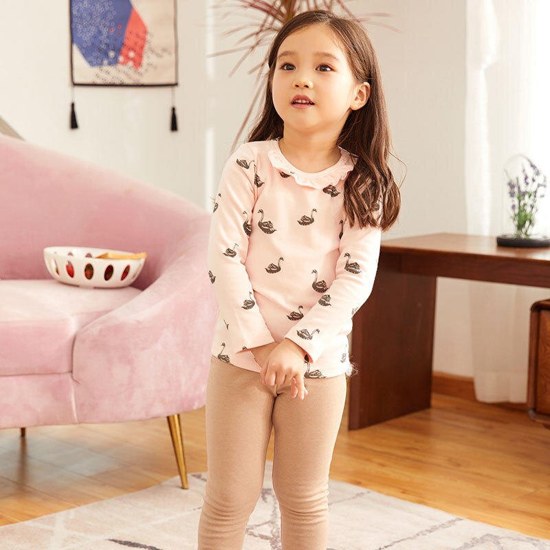 Children's Winter Warm Long Sleeve Swan Print Underwear Girls Pajamas Sleepwear Nightwear Home Wear Sets