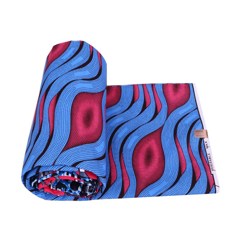 maravilloso estampado de patrón de azul y rojo de Ankara auténtico africano Real tela de cera holandesa 6 yardas \ lote