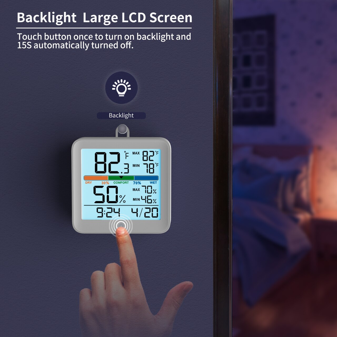 New miiiw temperature and humidity clock for home indoor use, high-precision baby room temperature/humidity monitor with backlight and large lcd screen.