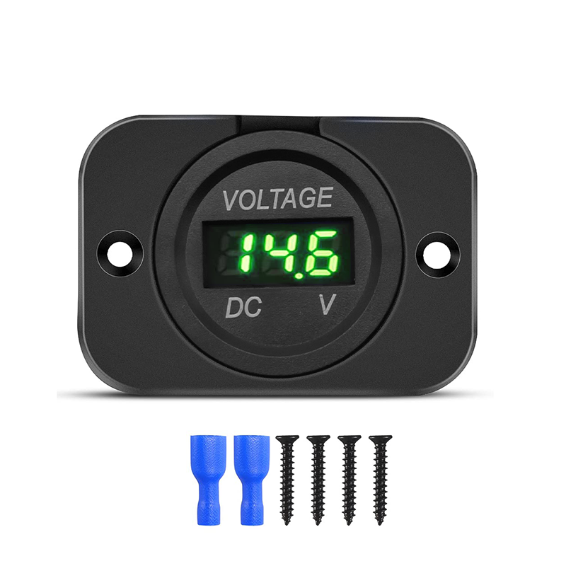 Digitaler Spannungsmesser, DC 12–24 V, wasserdicht, rundes Auto-Voltmeter mit LED-Digitalanzeigefeld für Auto, Motorrad, Stiefel, Wohnmobil: dunkel Grau