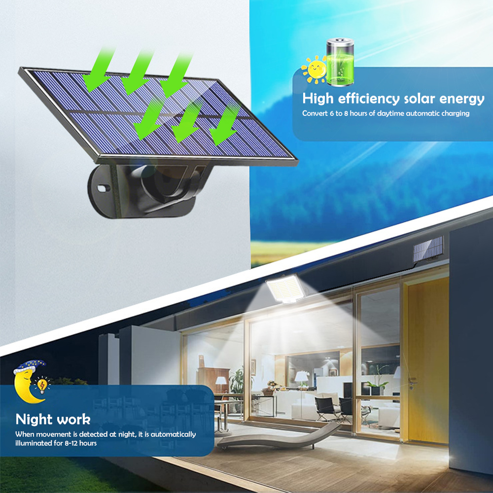 Buitenverlichting op zonne-energie, 210 led's, bewegingssensor, waterdichte wandlamp op zonne-energie, tuinhek, 3 standen.