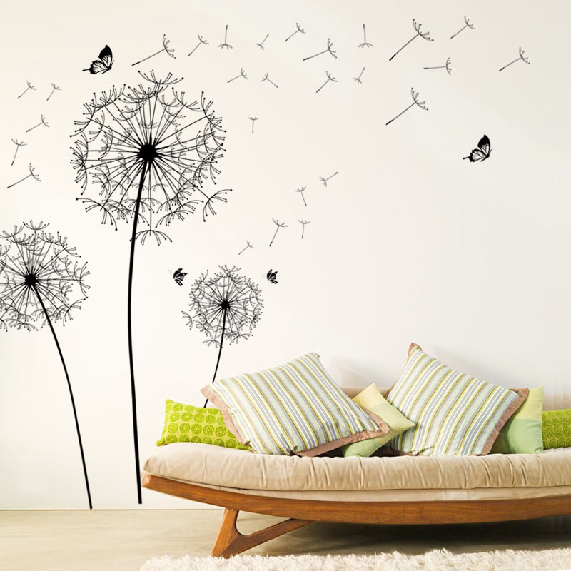 [ZOOYOO] grote zwarte paardebloem bloem muurstickers home decoratie woonkamer slaapkamer meubilair art decals vlinder muurschilderingen