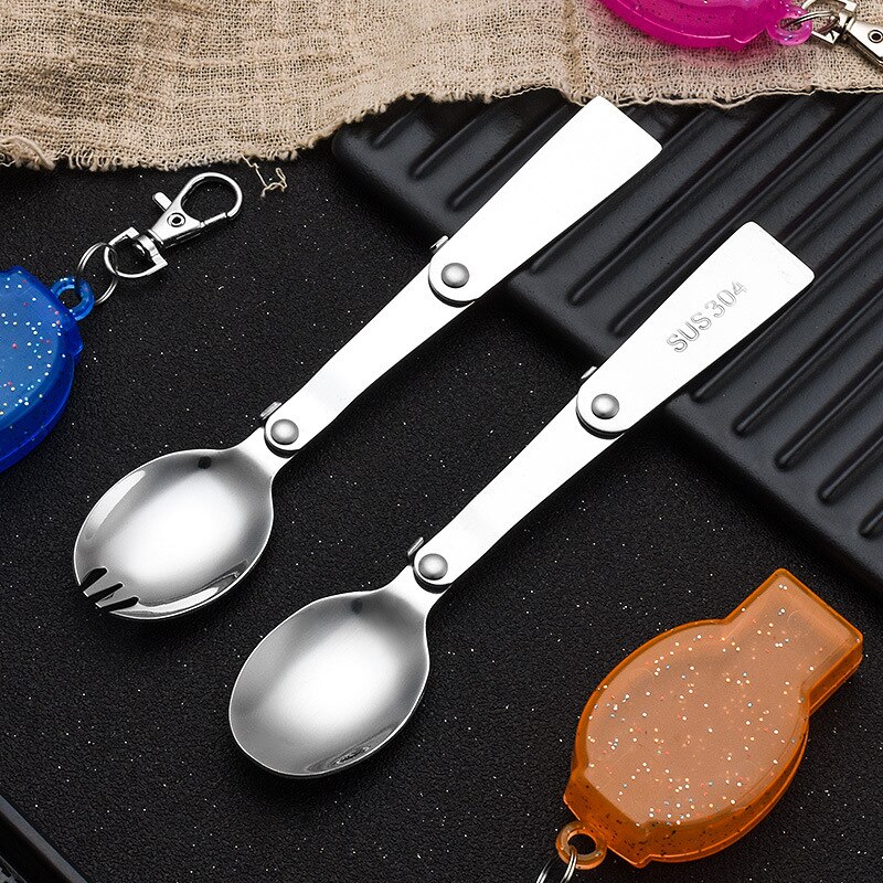 Rostfri ficksked hopfällbar spork bärbar utomhus camping bestick resor servis picknick vandring gaffel sked