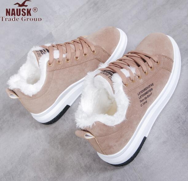 Vinter damskor varm päls plysch dam fritidsskor snörning sneakers plattform snöstövlar stor storlek wsn 324