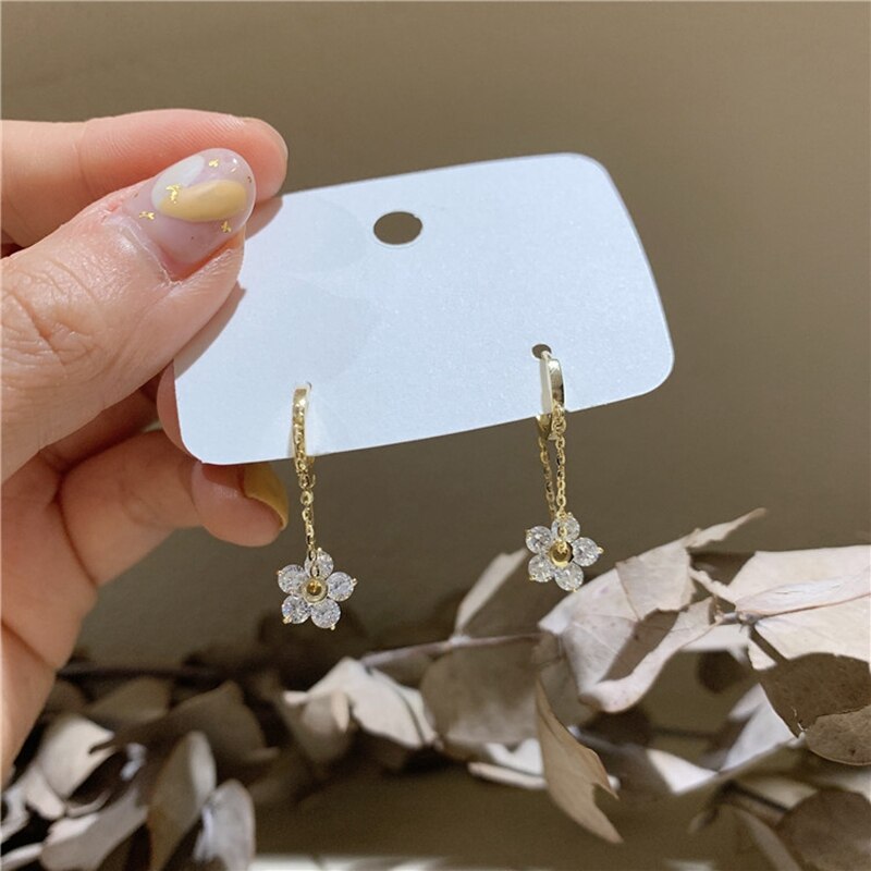 MENGJIQIAO Koreanische Elegante Zirkon Blume Band Ohrringe Für Frauen Mädchen Metall Kette Boucle D'oreille Ohrringe Schmuck