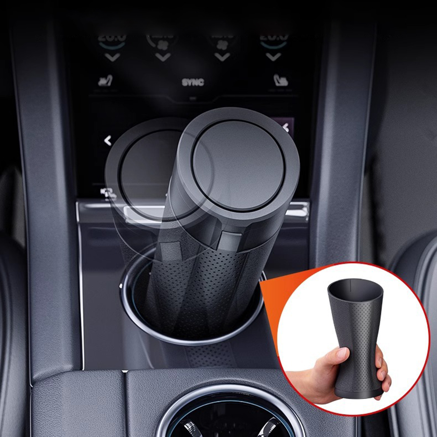 Lixeira de carro com tampa portátil, lixeira de carro, suporte de copo, lata de lixo, 2 peças, à prova de vazamento, lata de lixo de veículo, 1 peça